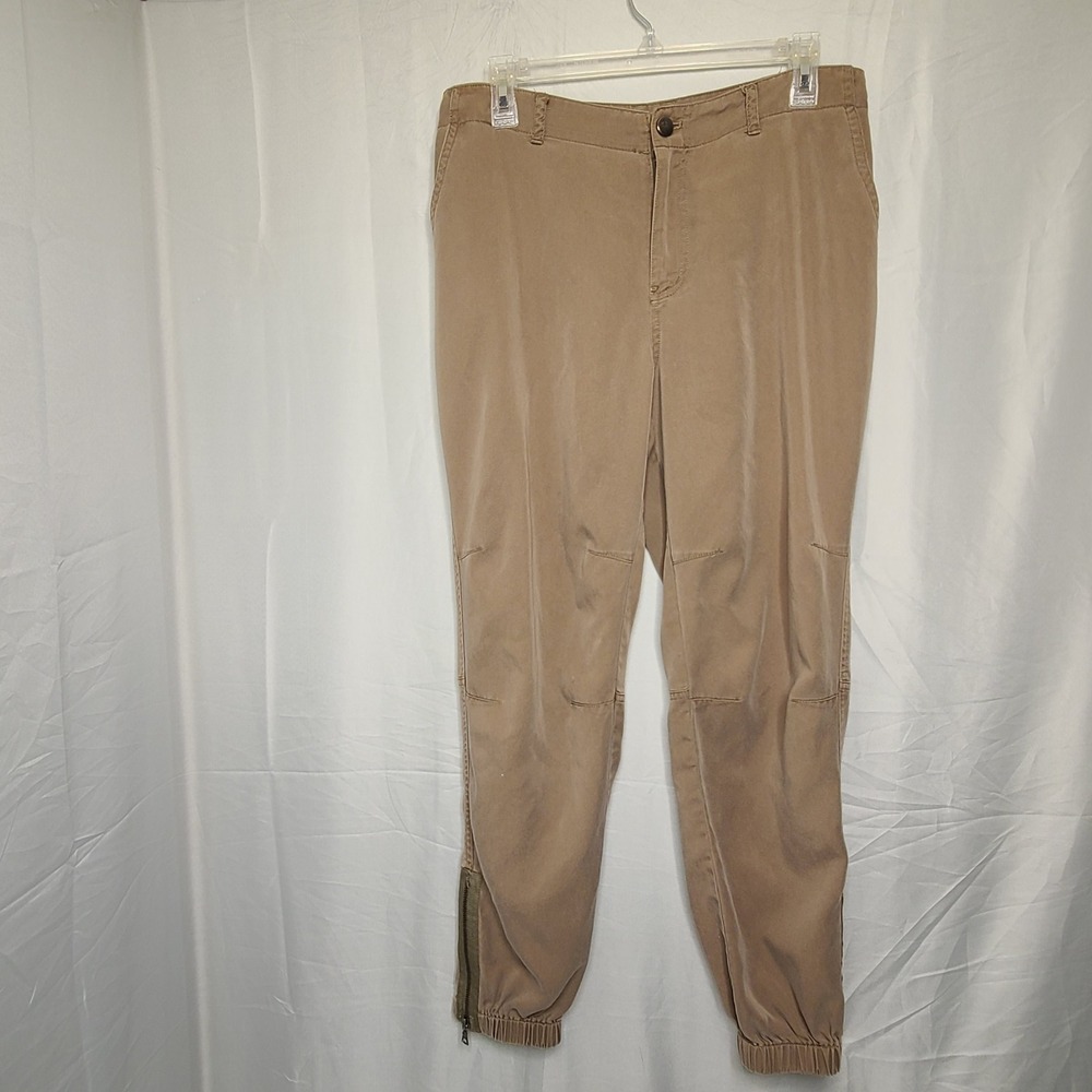 LOGO Lori Goldstein Jogger Pants Womens 8 Tan Lyocell Utility Cargo Zipper Hem